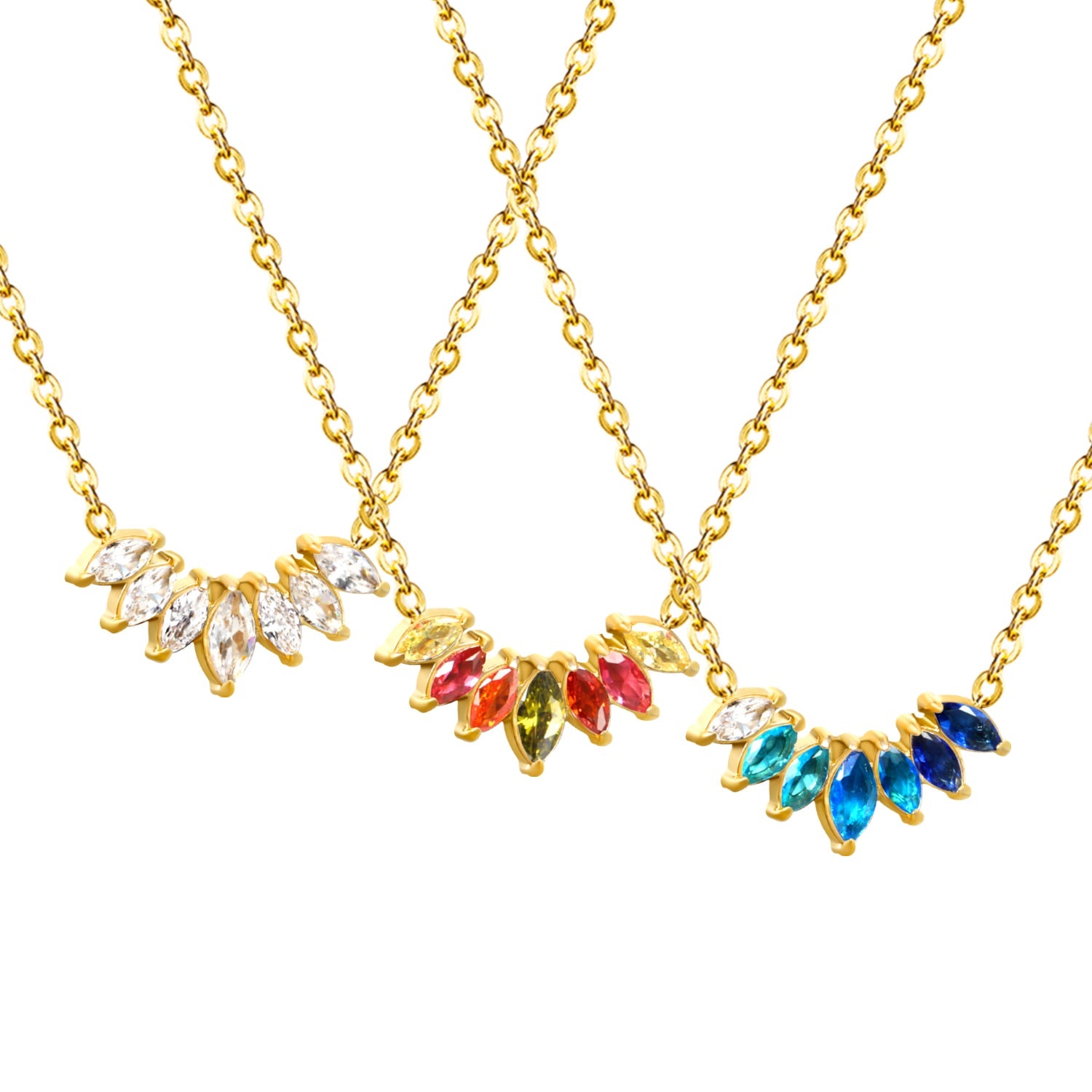 16.5*8.5mm size diamond with white zirconium/gradual blue zirconium+white zirconium/mixed color zirconium pendant necklace 0.35 cross 45+5cm+6mm round plaque gold color asonjewelry